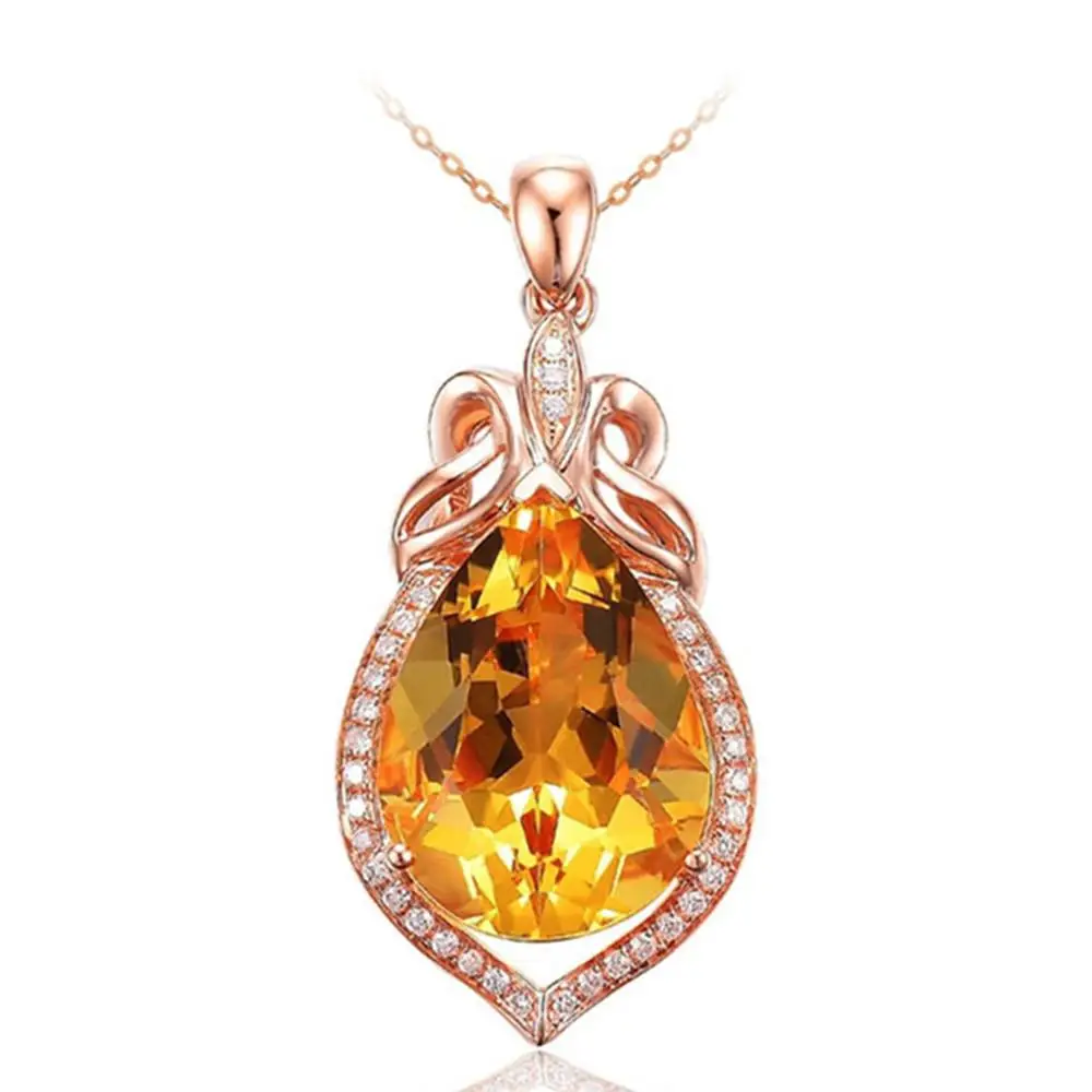 

Citrine gemstones yellow crystal pendant necklaces for women18k rose gold color choker chain diamond luxury jewelry bijoux gift