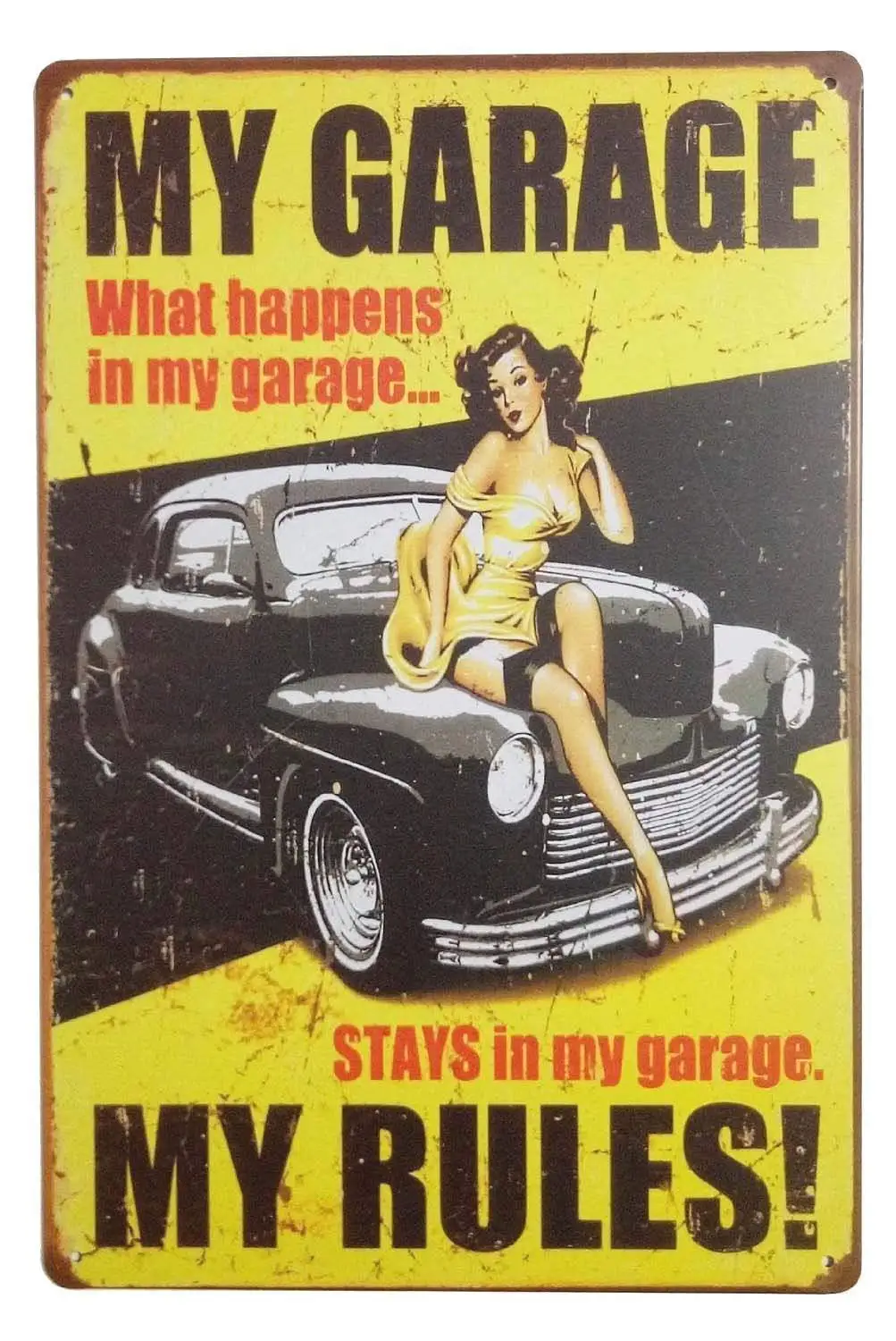 

Sexy Pinup Girl My Garage My Rules Home Decor Pub Tin Metal Sign 12" X 8"