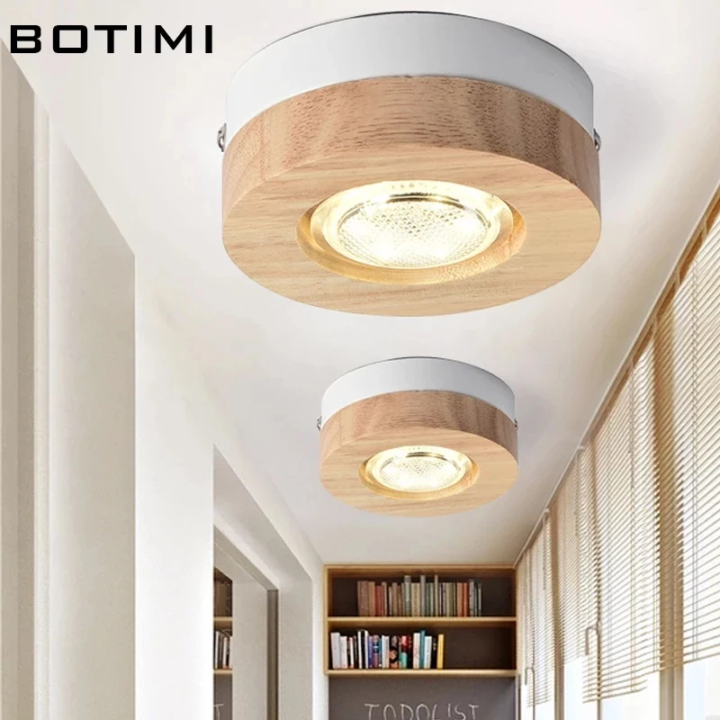 

Современный светодиодный потолочный светильник BOTIMI, круглые деревянные Небольшие светильники для коридора с поверхностным креплением, кв...