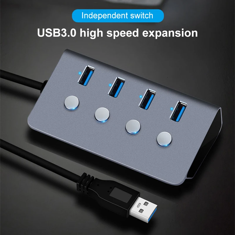 

CHUYI USB 3,0 концентратор с 4 портами, СВЕТОДИОДНЫЙ Переключатель вкл./выкл., USB C сплиттер-адаптер, высокоскоростной для ПК и ноутбуков