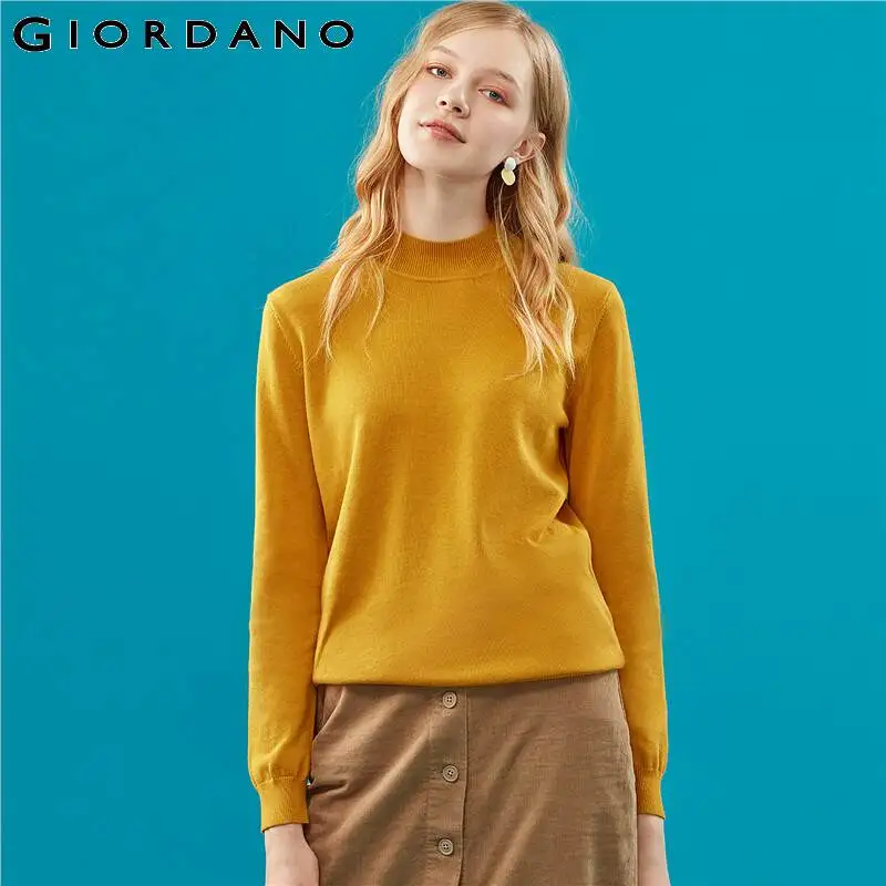 Giordano женская водолазка с круглым воротом и длинными рукавами, из натурального хлопка
