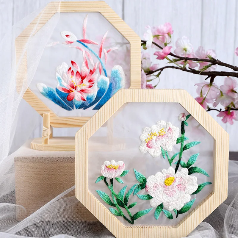 В китайском стиле с цветочным узором Набор для вышивания деревянной рамкой DIY