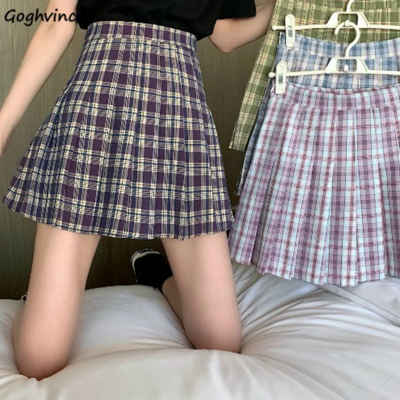 

Skirts Women A-line Plaid Casual Chic High Waist Sweet Preppy Girls Womens Mini Skirt Korean Style All-match Summer JK Ins New
