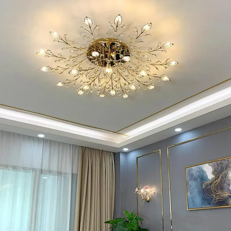 Art deco Led crystal ceiling light for Dining room Surface lighting gold Crystal fixtures leaf lamp G4 led luminaria | Лампы и