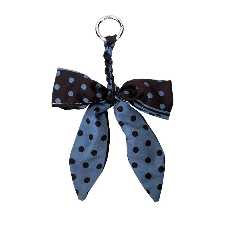 

1 Pc Hand-woven Silk Scarf Bow Ornaments Retro Polka Dot Printing Silk Scarf Handbags Pendant Small Gifts Diy Bag Ornaments