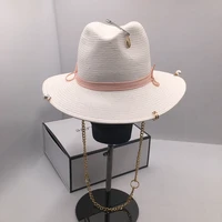 2021 new arrival straw hat for women with chains shells pearls white panama hat sun hat in summer free shipping