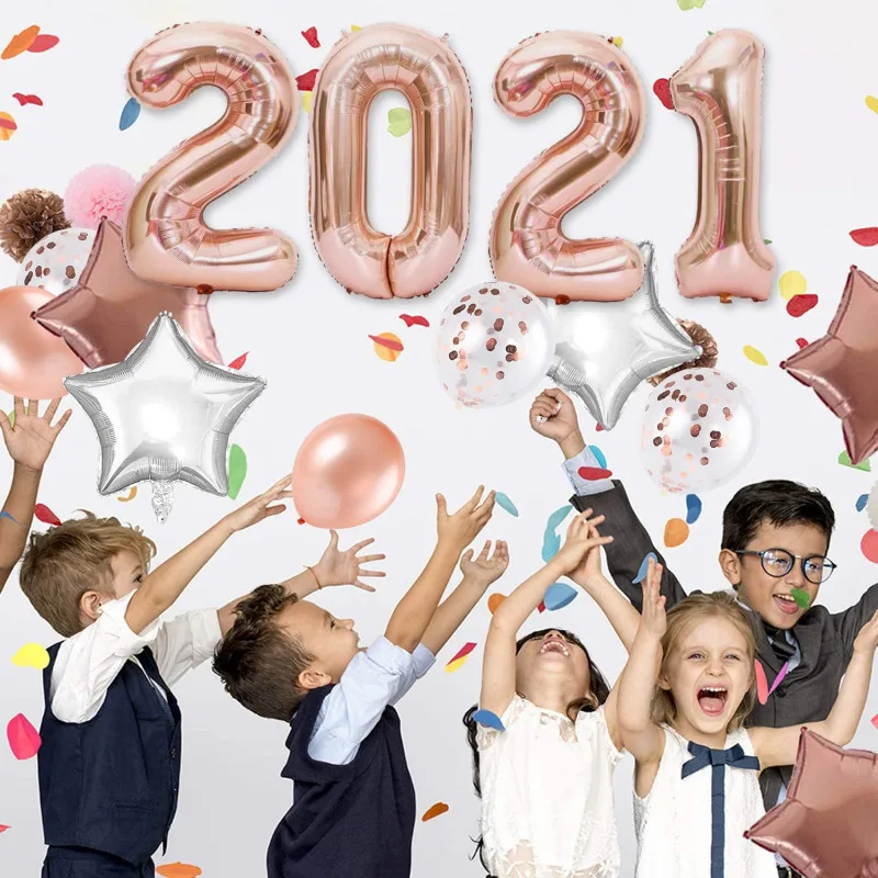 2021 шар розовое Золотое серебряное число Фольга воздушные шары с днем Новый год