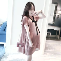 summer pregnancy clothes pleated maternity dresses casual lace dress loose chiffon stitching lavender pregnancy dress
