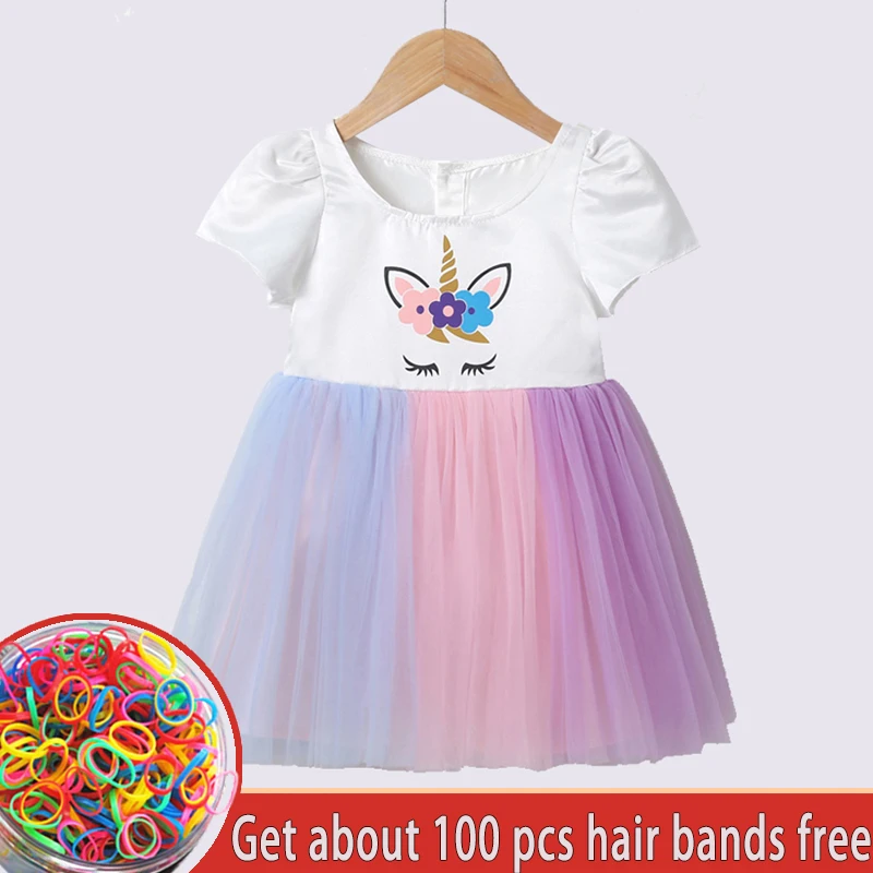 Girl Mesh Unicorn Ball Gown Dress Kid Summer Short Sleeve Cute Dresses Vestido Lace Clothing Children Birthday Party For Girls | Детская