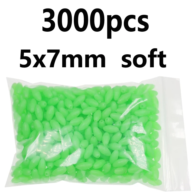 5x7mm 3000pcs green 1000/3000 шт.; ; детское нижнее белье красного и зеленого цвета; овальная мягкая резиновая светящиеся бусины для рыбалки светящиеся раковина бусины для рыболовные снасти рыболовные приманки рыболовные снасти - Цвет: 5x7mm 3000pcs green