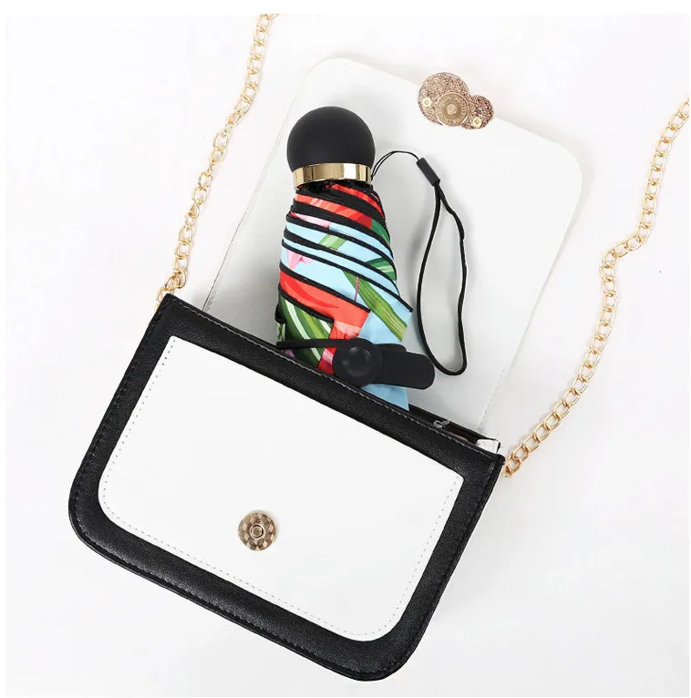 5 Folding Black Coating Sunny and Rainy Umbrella Dual-use Fold Umbrella Nordic Fresh Parasol Automatic Mini Umbrella