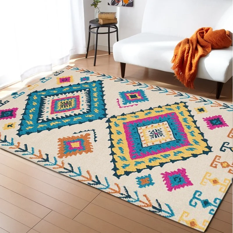 

American Persian Carpet Retro Geometry Living Room Bedroom Hall Vintage 3D Ethnic Bedside Rug Washable Balcony Hallway Mat
