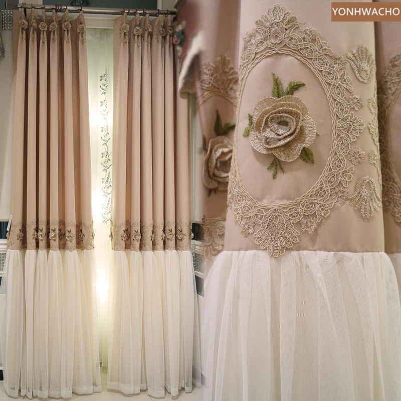 

Custom curtain Noble elegant fantasy princess wind princess modern warm pink cloth blackout curtain tulle panel C259