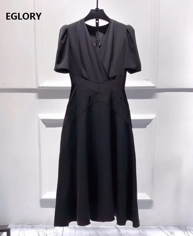 

Женское элегантное Деловое платье, черное, серое, желтое офисное платье до середины икры с V-образным вырезом, коротким рукавом и разрезом на...