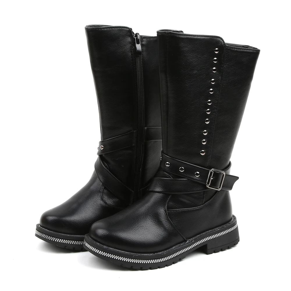 Удобные детские модные теплые высокие ботинки для девочек обувь из