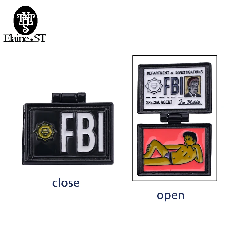 Can open X-Files FBI Fox Mulder ID Card Brooches Enamel pins Lapel pins Badges X-Files Jewelry Brooches Pin