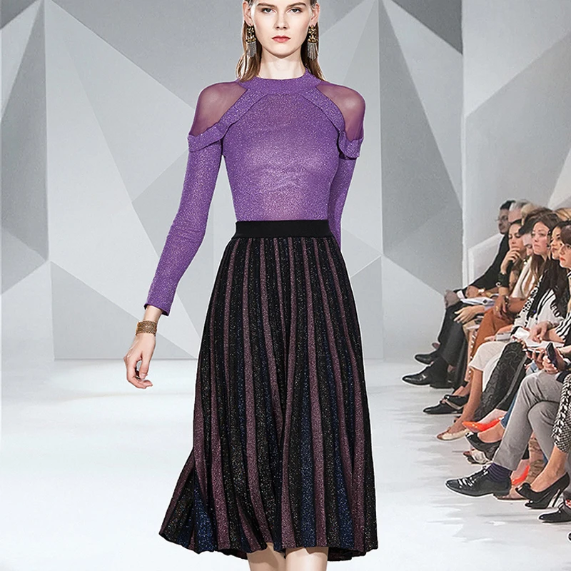 Новинка, модный осенний костюм для женщин, дизайнерский топ с расклешенными рукавами и юбка, комплект из 2 предметов, женский сексуальный костюм-двойка