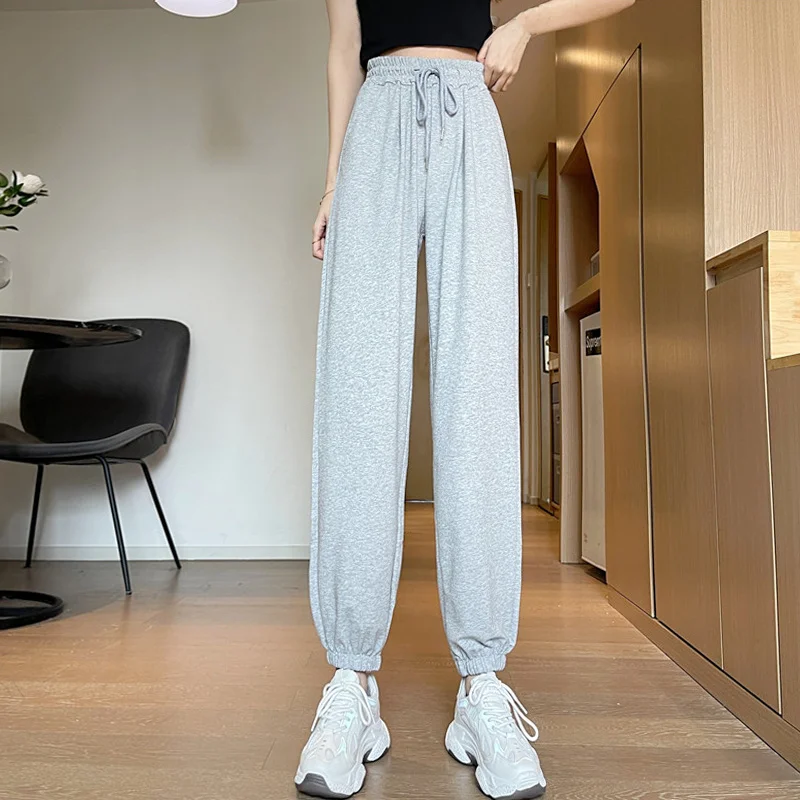 Серые спортивные брюки с высокой талией женские прямые защитные Лето 2021 новые