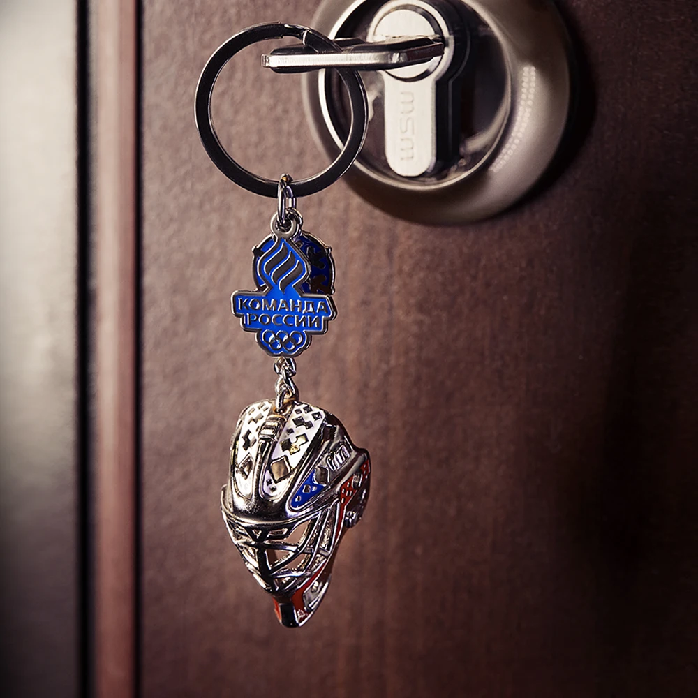 Брелок Шлем вратаря БМЭ130 TEAM RUSSIA оттенок белое золото бижутерный сплав на основе
