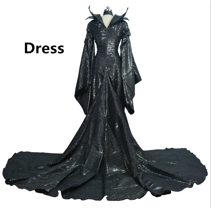 Dress Высокое качество, костюм темной ведьмы Малефисента для косплея, костюм ведьмы Малефисента, черное платье, роговые головные уборы на Хэллоуин, вечерние костюмы для девочек и взрослых женщин - Цвет: Dress
