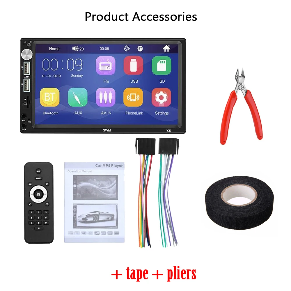 With tools X5 Автомагнитола 2 Din Bluetooth Авторадио " HD сенсорный экран обратное изображение 2din стерео Авто MP5 плеер AUX USB FM камера 7018B - Цвет: With tools