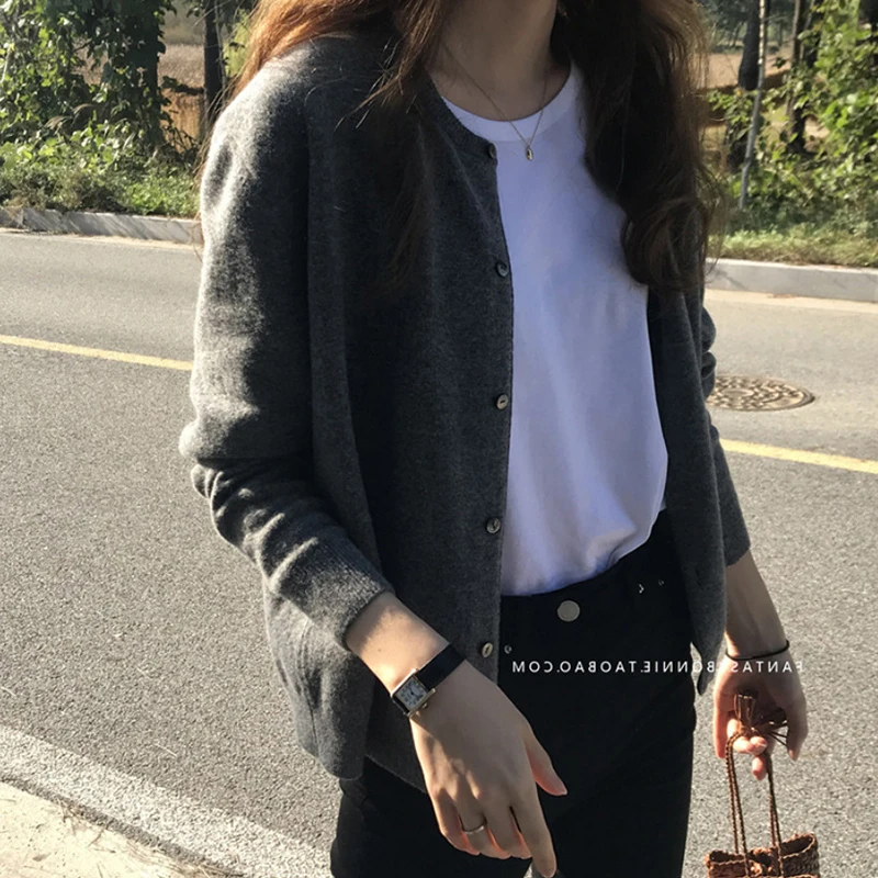 

Woman Sweaters Cardigan Cashmere Grey Casual O-neck Jumper Autumn Women Clothes 2020 Slim Ladies Sweater Pulls Femme Cardigans