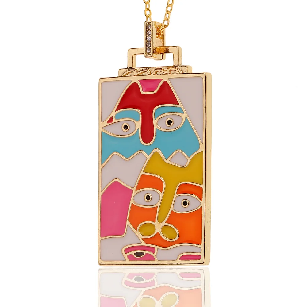 

Tarot Cards Pendant 14K Gold Plated Necklace Color Enamel Creative Cartoon Choker Unisex Hip Hop Style Trend Jewelry Gifts