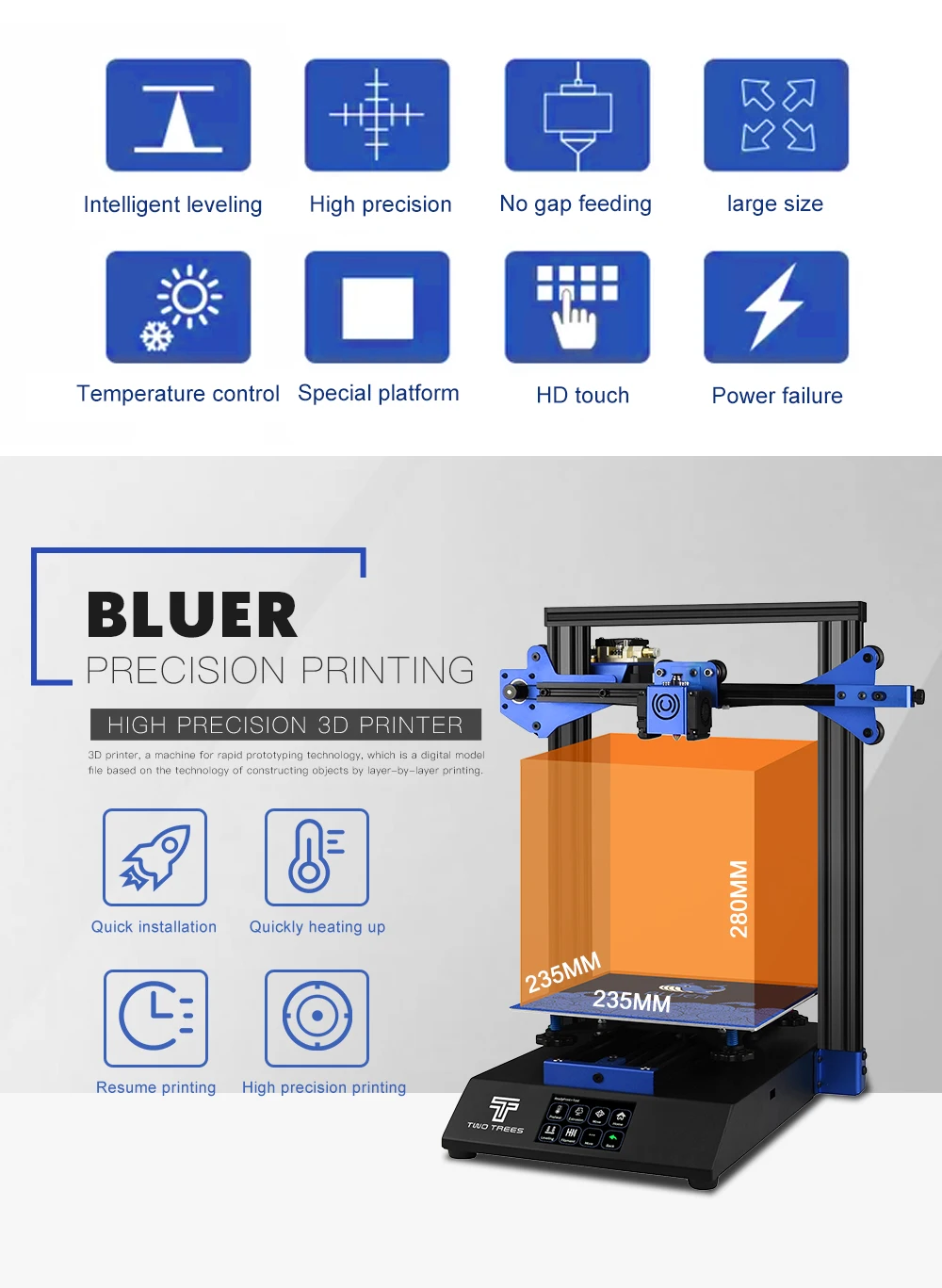 3d принтер Bluer Полный металлический каркас высокая точность Diy kit стеклянная платформа поддержка Автоматическое выравнивание Печать накаливания Run Out Dete