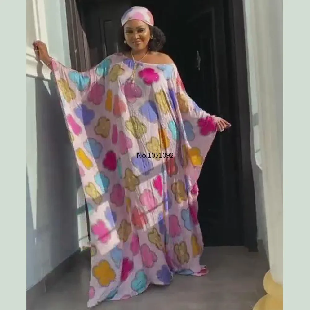 Шелковое платье в африканском стиле с принтом Дашики Абая Хиджаб летучая мышь