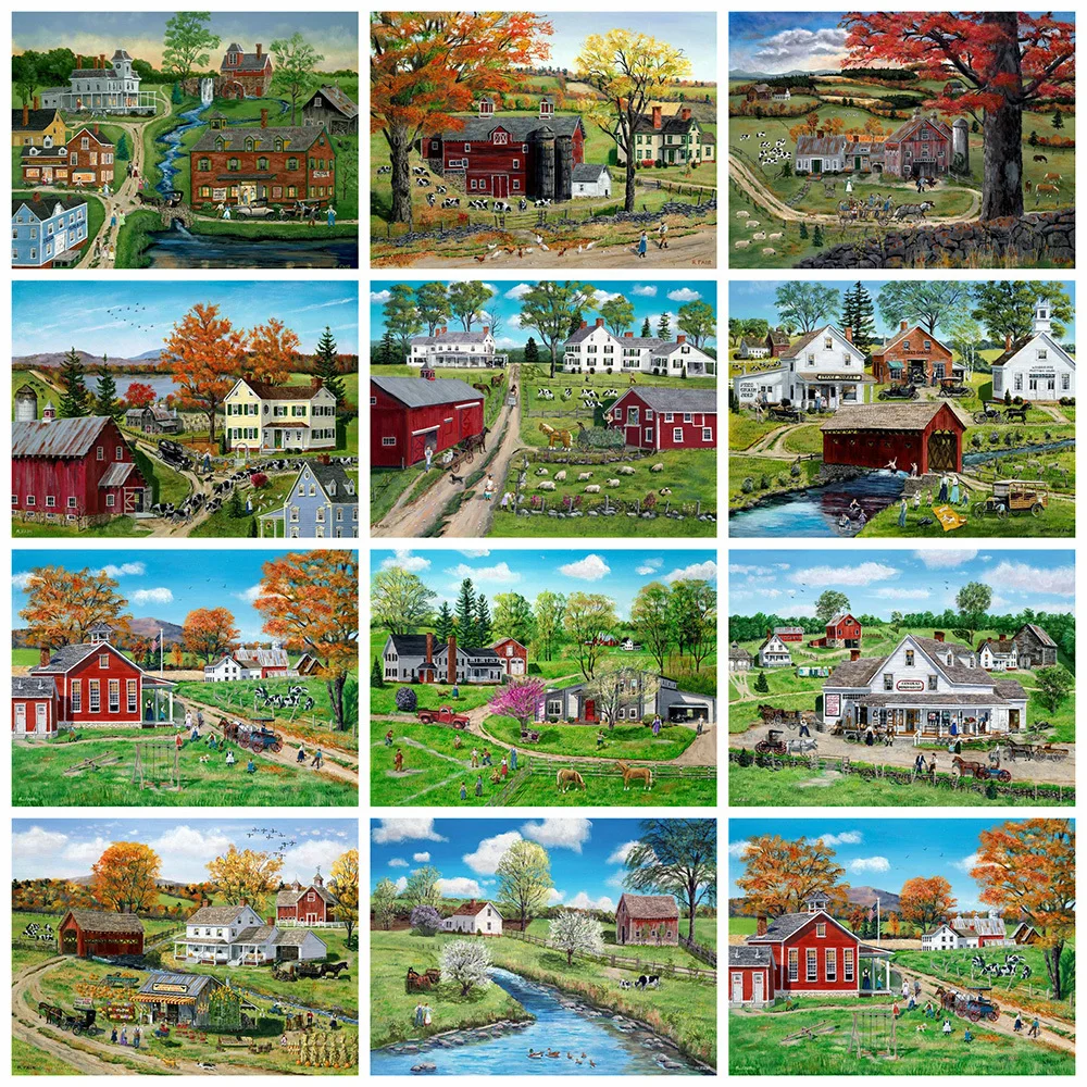 

Canvas Size Full Square/Round Diamond Painting House Mosaic Landscape Handicraft DIY 5D Diamond Embroidery Farm Home Decor