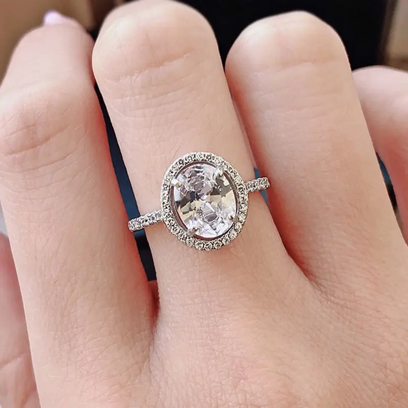 

Jazaz 100% 925 Sterling Silver Sparkling Oval Zircon High Carbon Diamond Engagement Rings Women Wedding Party Fine Jewelry B0070