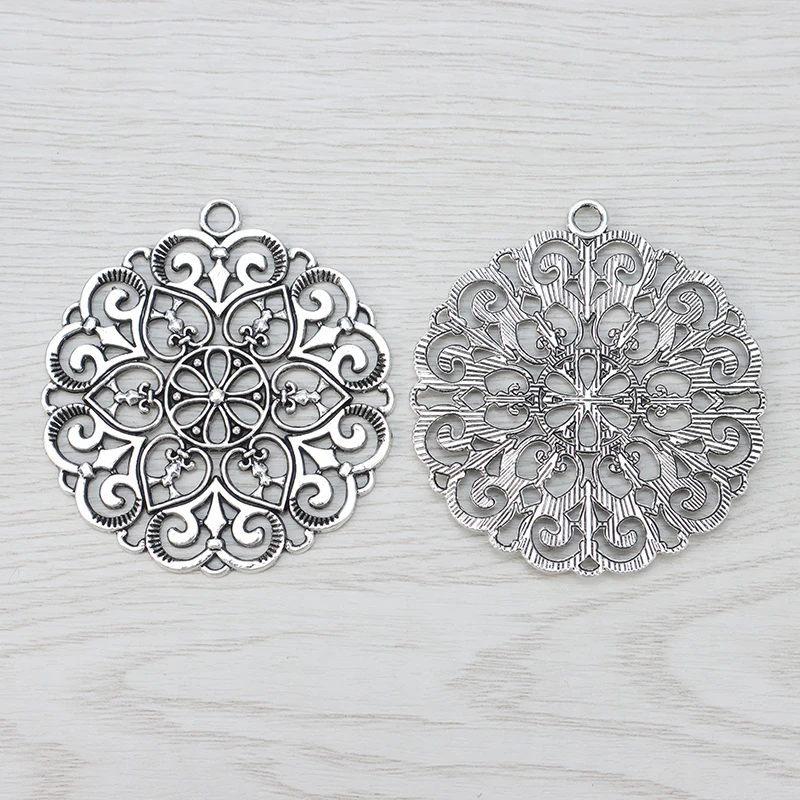 Тибетское серебро 3 шт. крупные кружевные подвески в форме сердца ажурные для