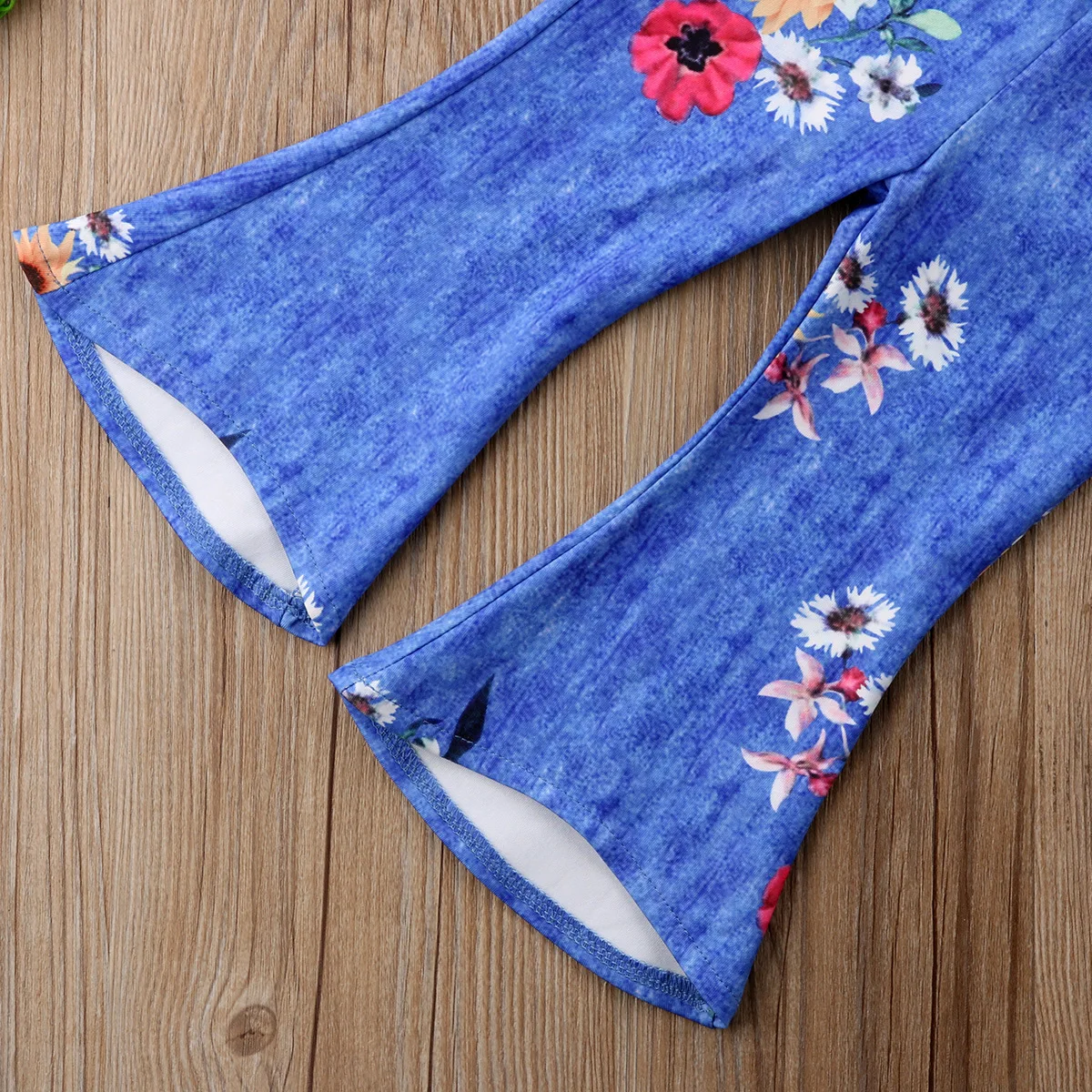 Girls Clothes Teen Cloth Jean Short Sleeves Denim Sun Flower Off Shoulder Tops Bell Bottom Pants 2pcs/Set 2018 Kid Autumn Suit | Детская