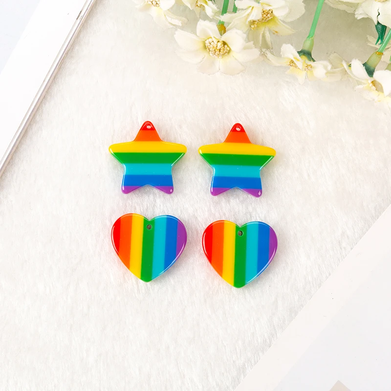 10 шт./лот подвески из смолы с радужной задней стороной красочные полосатые звезды