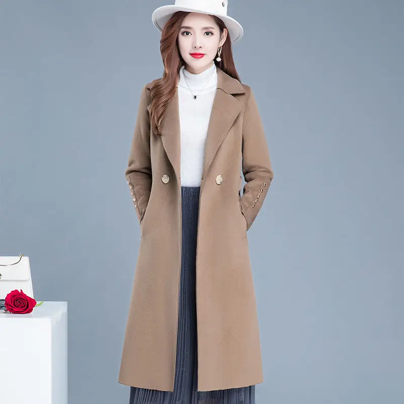 

Woolen Coat New Women's Winter Mid-length Slim Over-the-knee Solid Color High-end Large Size 4xl Wool Outwear Female Trendy