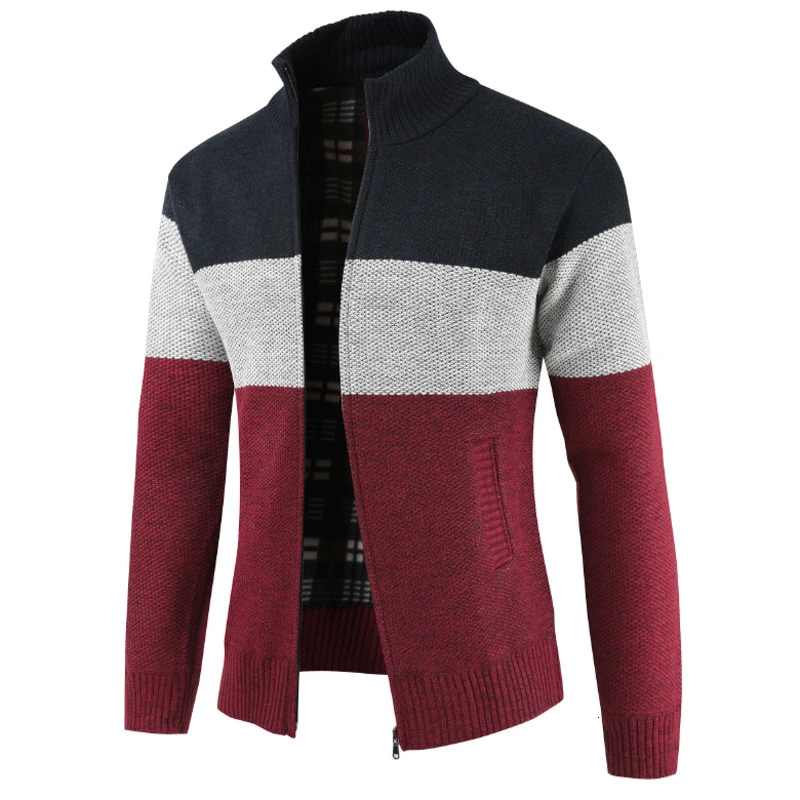 

2019 New Men's Striped Sweatercoat Male Winter Warm Stand Collar Zipper Sweater coat Jackets Fleece Cashmere Sweater Outerwear