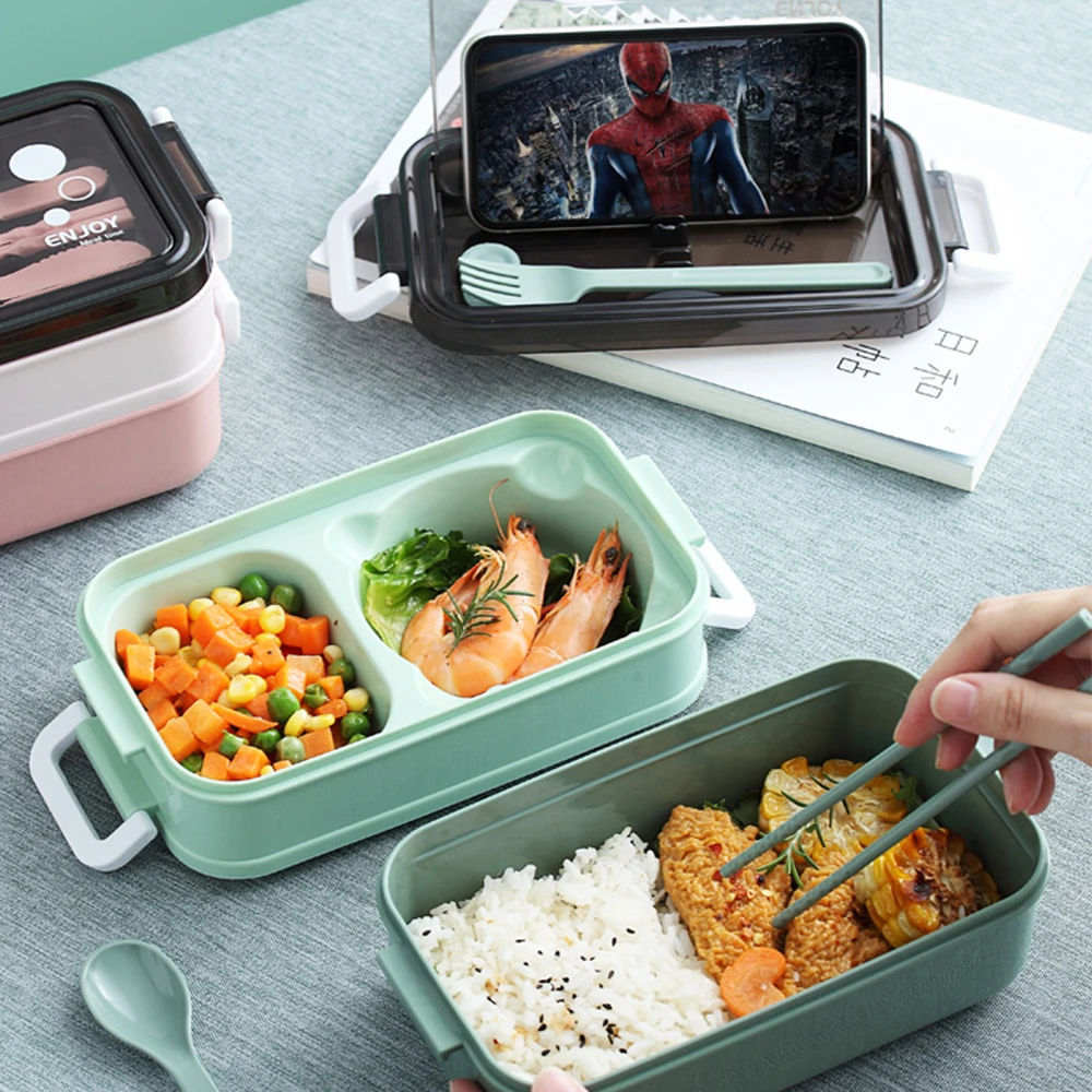 

Mobile phone Lunch Box Bento Box for Student Office Worker Double-layer Microwave Heating Lunch Container Food Storage Container