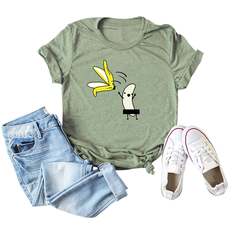 Женская футболка с короткими рукавами и принтом банана Новинка лета 2020 круглым