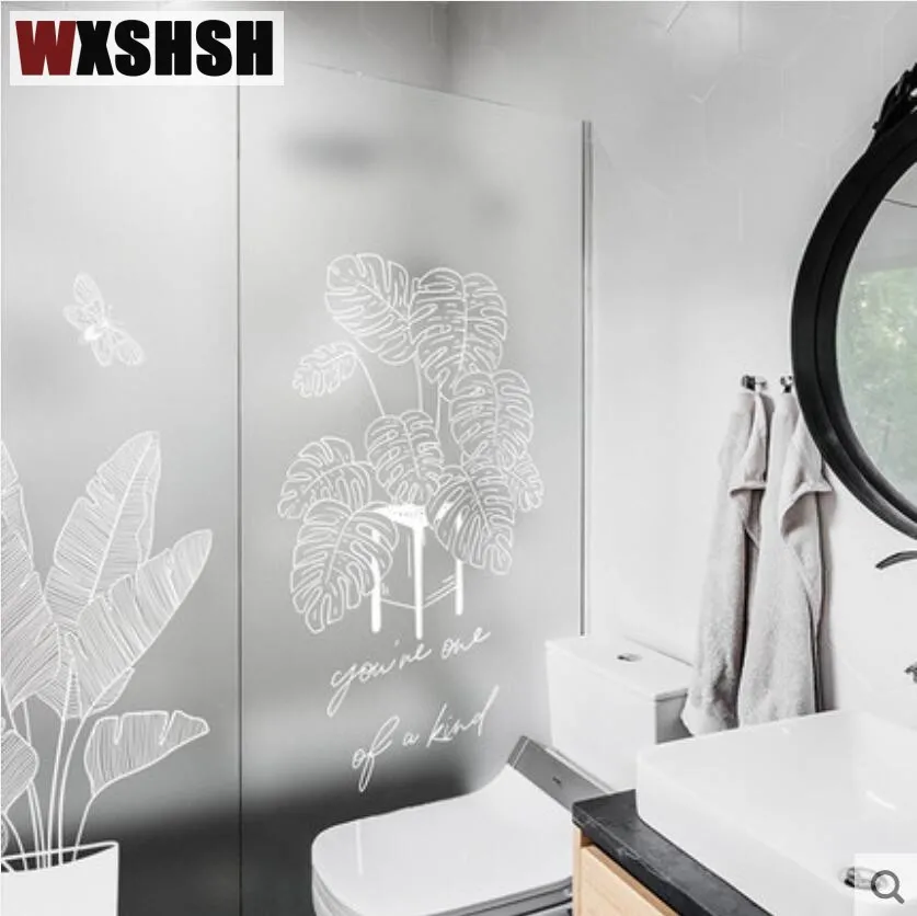 

60cmx100cm Customized Size Glass Film Electrostatic White Plant Decorative Removable Window Sticker For Home Office Restaurant