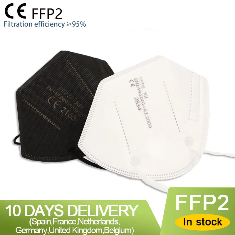 Доставка за 10 дней! CE FFP2 черно белая защитная маска респиратор от пыли FPP2 защитные