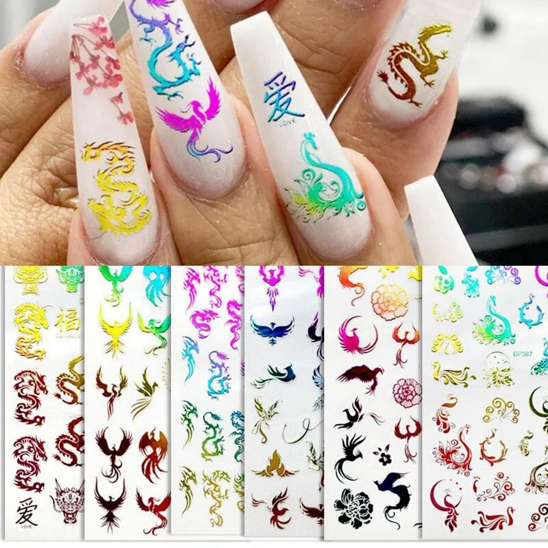 

1Set/6Pcs Holographic Nail Art Stickers Adhesive Sliders DIY Nail Transfer Decals Foils Wraps Decorations
