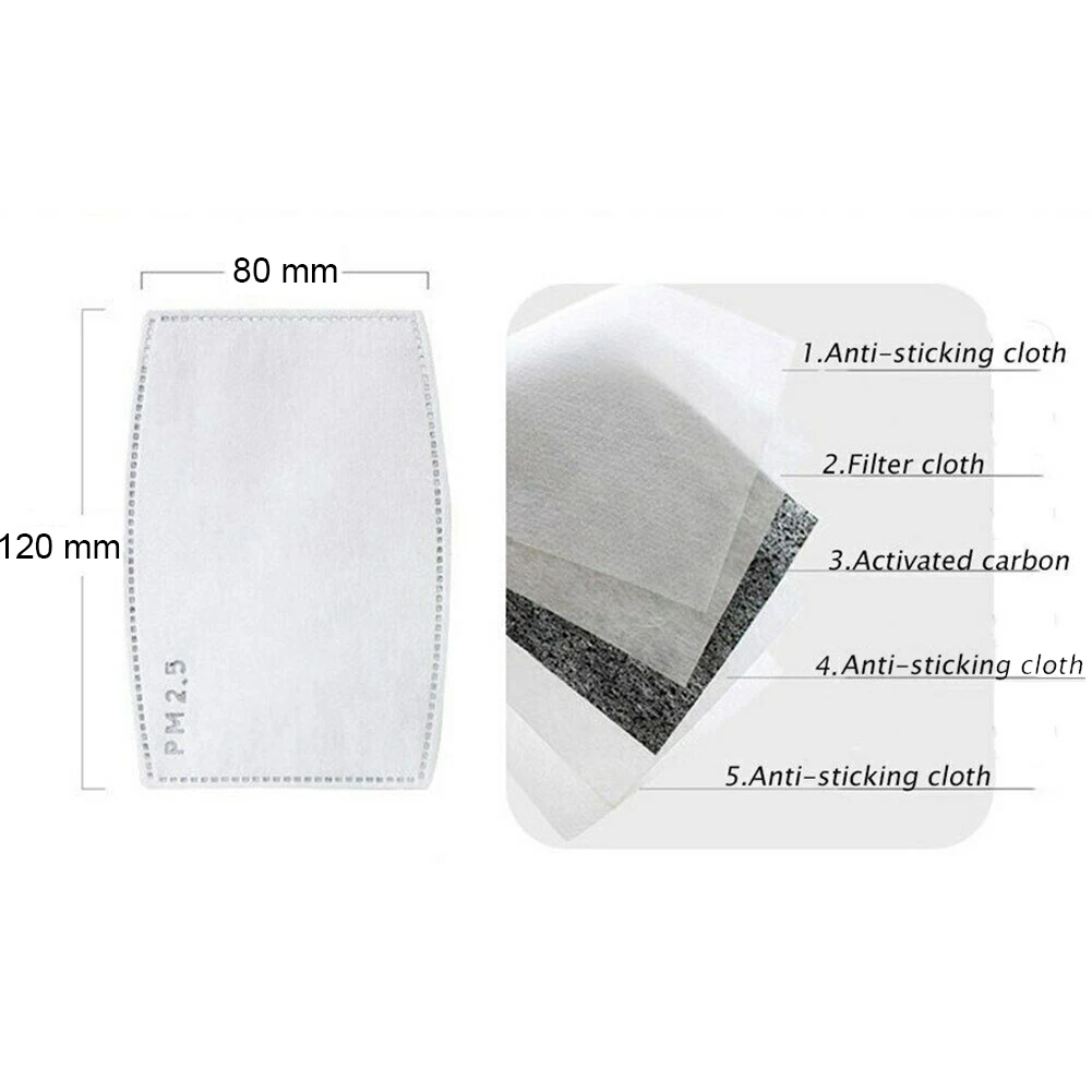

10 pcs 5 Layers Activated Carbon Filters Dustproof Anti PM2.5 Anti Haze Insert Filter Replaceable Pads for Mouth Face Masks
