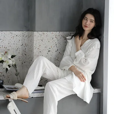 Summer New Pajamas Women's Spring Autumn Long Sleeve 2Pcs Suit Korean Version Loose Large Size Thin Ice Silk Home Wear Sleepwear