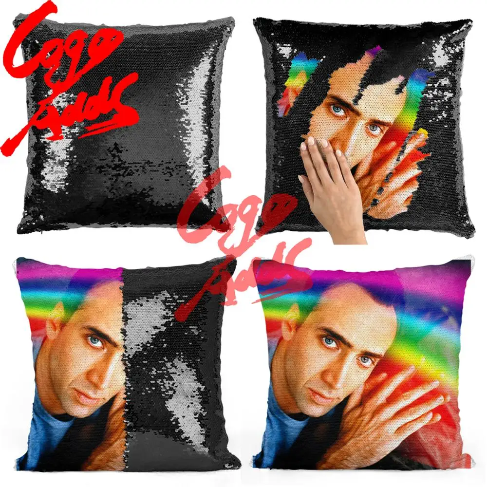 Подушка с радужными блестками Николаса Кейджа | Наволочка Двухцветная подушка