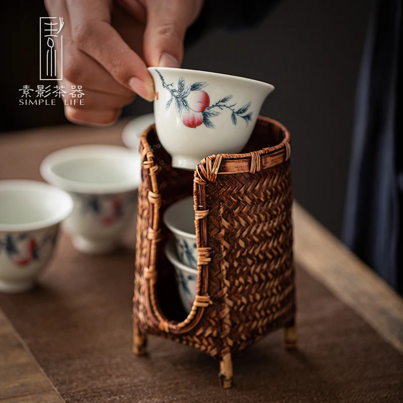 Handmade Tea Set Tea Cup Thickened Bamboo Storage Rack Bamboo Lou Storage Rack Portable Tea Table Tea Ceremony Utensils