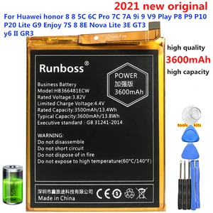 Аккумулятор HB366481ECW для Huawei Honor 6c Pro V9 Play 2021 Y6 3600Y6 Prime JMM-L22 Y7 2018 P9 G9 5C, 2018 мАч, 2018 Новый
