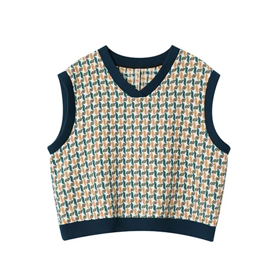 Женский пуловер без рукавов весна 2020 корейский стиль винтажный геометрический v