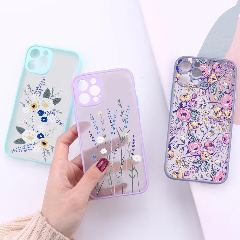 

Pretty Floral Lavender Phone iPhone Case For 13 12 11 Mini Pro XR XS Max 7 8 Plus X Matte transparent Fashion Flower Bud Cover