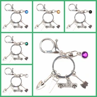 new 9 color crystal stone axe key ring hacksaw trailer mini pendant key chain father holiday souvenir gift men and women jewelry