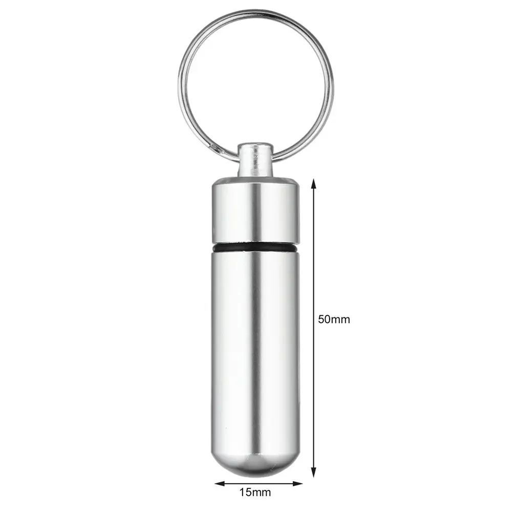 

Mini Portable Waterproof Aluminum Silver Pill Box Case Bottle Cache Drug Holder Container With Key-Chain Key Holder